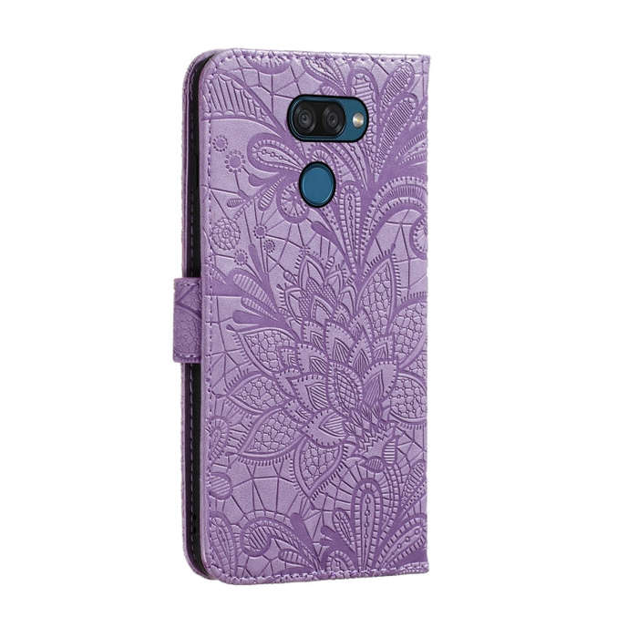 For LG K40S Lace Flower Embossing Pattern Horizontal Flip Leather Case with Holder & Card Slots &...