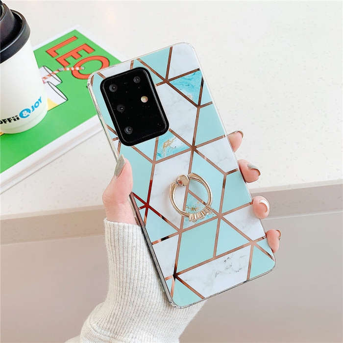 For Huawei P40 Plating Colorful Geometric Pattern Mosaic Marble TPU Mobile Phone Case Rhinestone ...