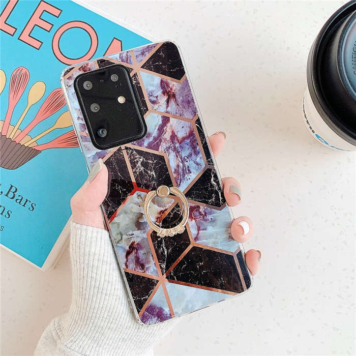 For Huawei P40 Plating Colorful Geometric Pattern Mosaic Marble TPU Mobile Phone Case Rhinestone ...