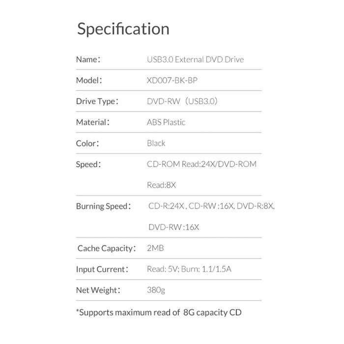 ORICO XD007 USB3.0 External CD Driver