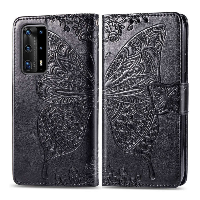 For Huawei P40 Pro Butterfly Love Flower Embossed Horizontal Flip Leather Case with Bracket / Car...