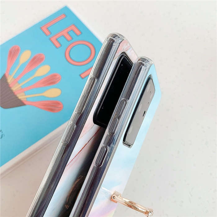 For Huawei P40 TPU Smooth Marble with Ring Metal Rhinestone Bracket Mobile Phone Protective Case(...