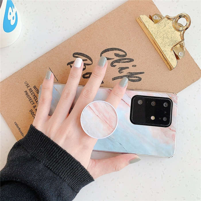 For Huawei P40 TPU Smooth Marble Pattern With Folding Bracket Mobile Phone Cose(White A6)