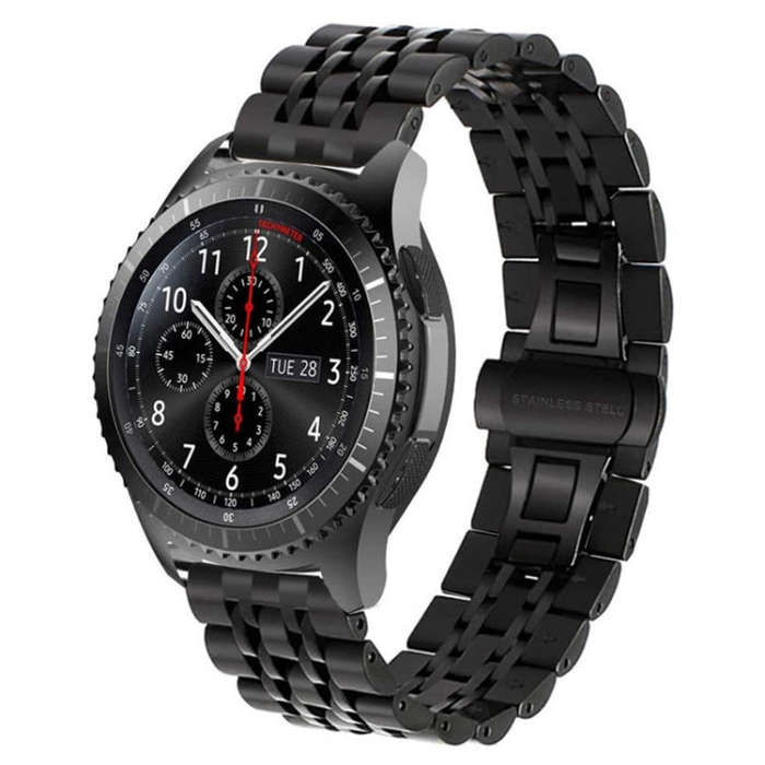 22mm For Huawei Watch GT2e GT2 46mm Seven Stainless Steel Watch Band(Black)