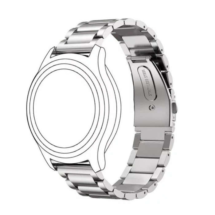 22mm For Huawei Watch GT2e GT2 46mm Three Flat Buckle Stainless Steel Watch Band(Silver)
