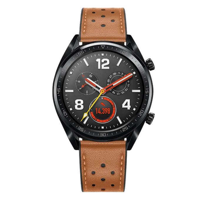 22mm For Huawei Watch GT2e / GT2 46mm Plum Blossom Hole Leather Watch Band(Brown)