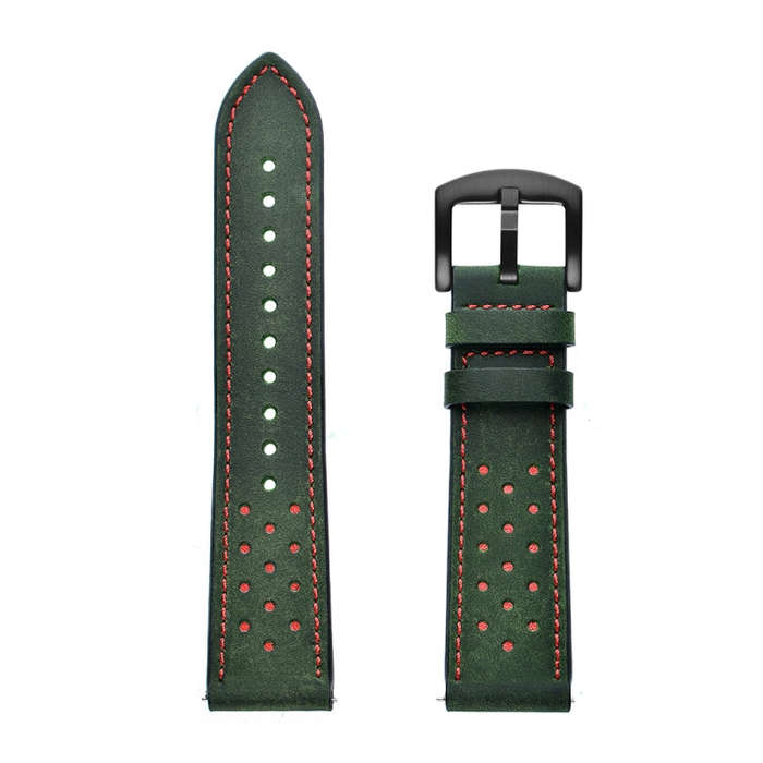 22mm For Huawei Watch GT2e / GT2 46mm Plum Blossom Hole Leather Watch Band(Green)