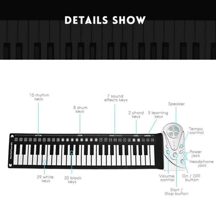 49-Key Portable Hand-Rolled Piano With Horn Children Beginners To Practice Electronic Piano(Elega...