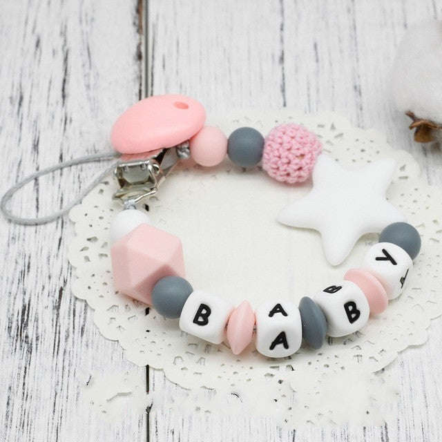 DIY Silicone Baby Pacifier Clip Colorful Pacifier Chain(Pink)