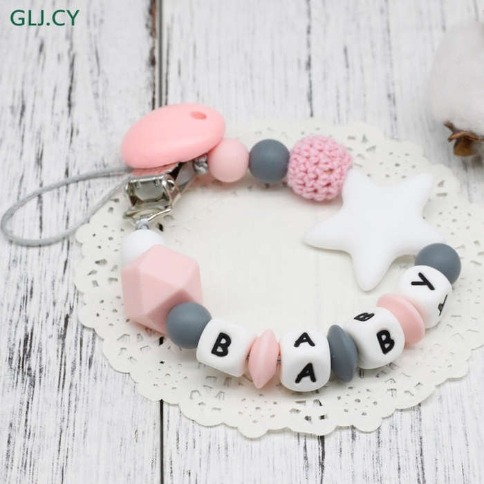 DIY Silicone Baby Pacifier Clip Colorful Pacifier Chain(Pink)