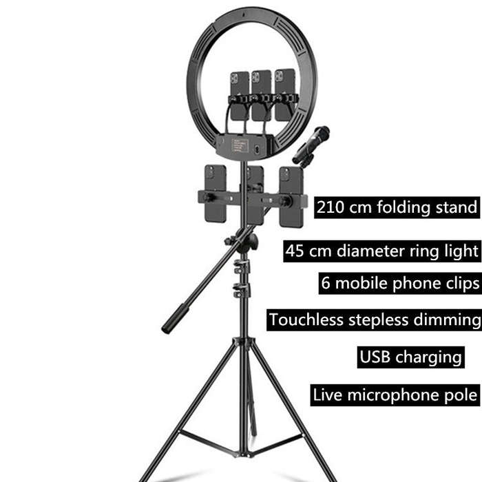 18 inch+6 Phone Clips+Microphone Pole Dimmable Color Temperature LED Ring Fill Light Live Broadca...