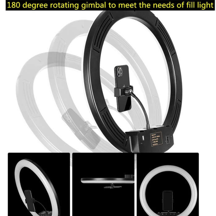 18 inch+6 Phone Clips+Microphone Pole Dimmable Color Temperature LED Ring Fill Light Live Broadca...