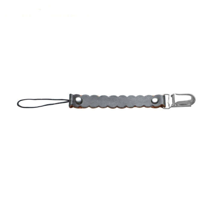 Wave Leather Baby Short Pacifier Clip Chain Metal Soother Nipple Holder Clasps(Black)