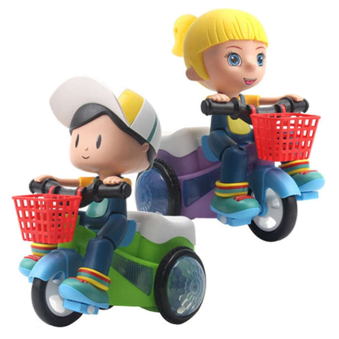 Electric Universal Stunt Tricycle Rotating Cartoon Toy Car with Light Music, Random Color Deliver...