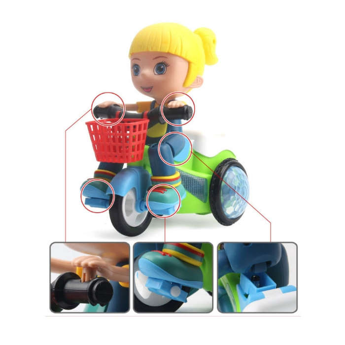 Electric Universal Stunt Tricycle Rotating Cartoon Toy Car with Light Music, Random Color Deliver...