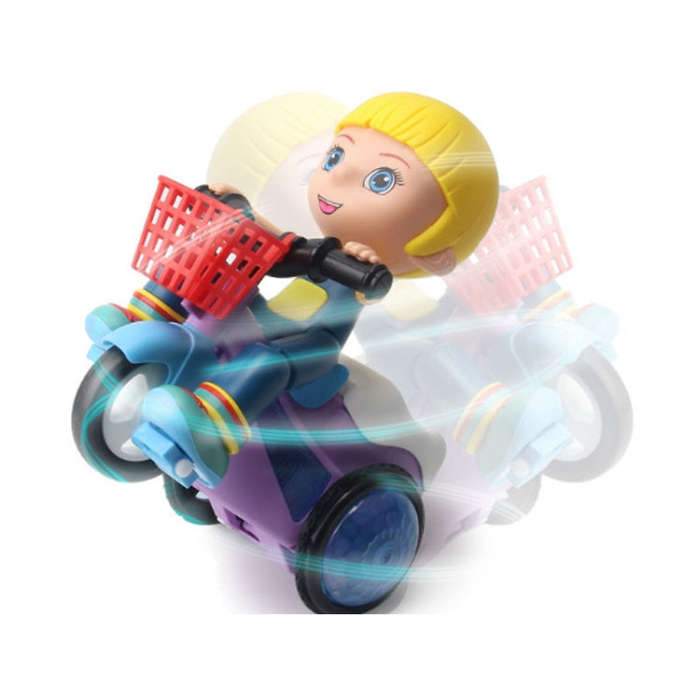 Electric Universal Stunt Tricycle Rotating Cartoon Toy Car with Light Music, Random Color Deliver...