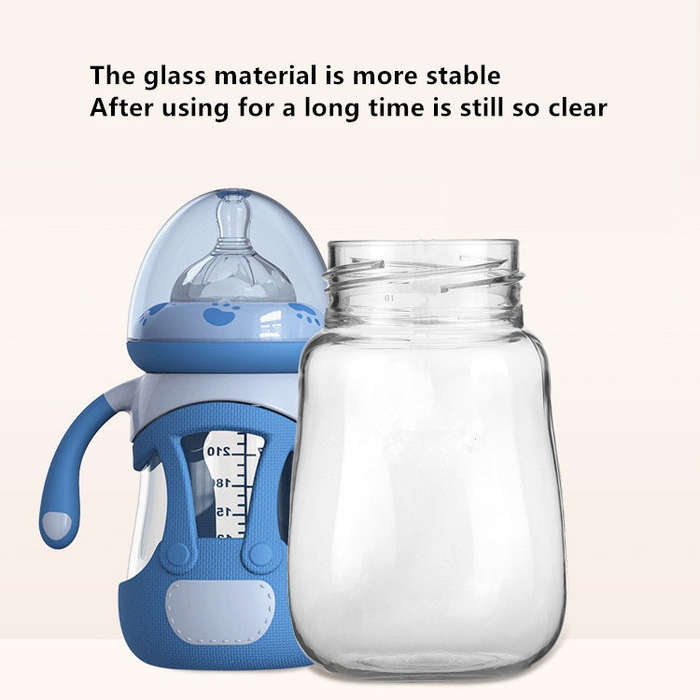 High Borosilicate Glass Baby Bottle with Silicone Sleeve, Capacity:240ml(Red)