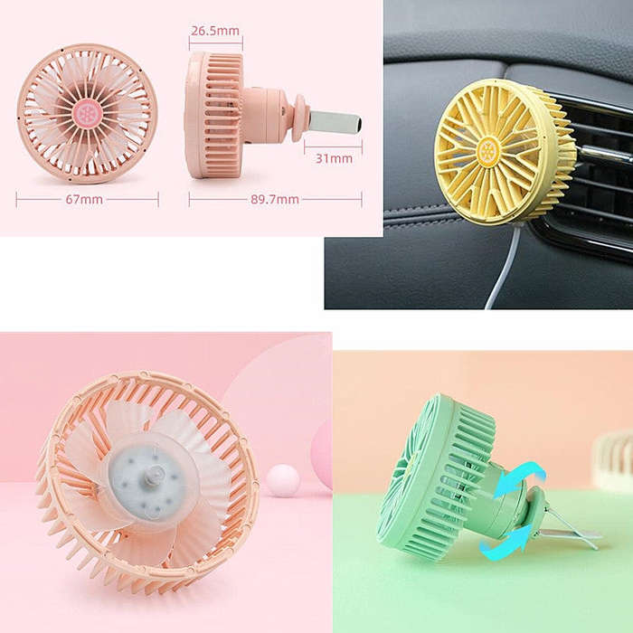 Car Vent Fan Multi-function USB Interface Mini LED Lamp Car Fan(Black)