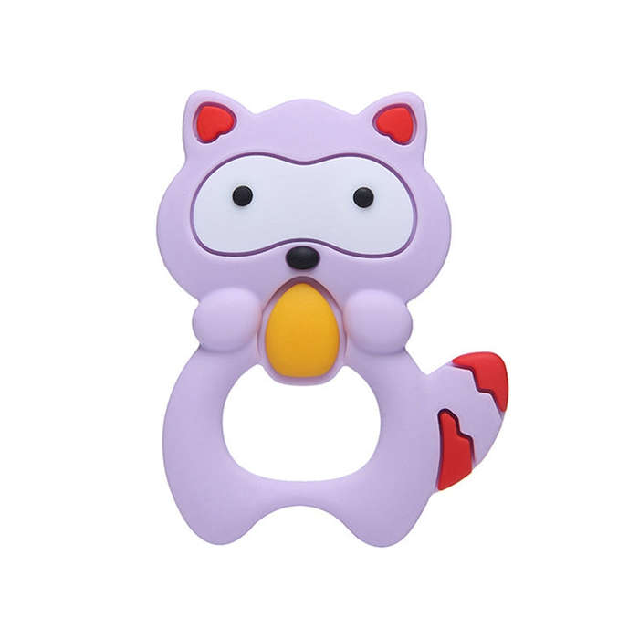 Baby Raccoon Tooth Gel Molar Stick Silicone Baby Bite Toy Hand Rattle Toy(Purple)