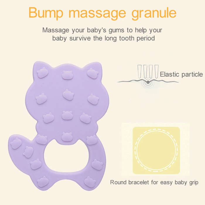 Baby Raccoon Tooth Gel Molar Stick Silicone Baby Bite Toy Hand Rattle Toy(Purple)