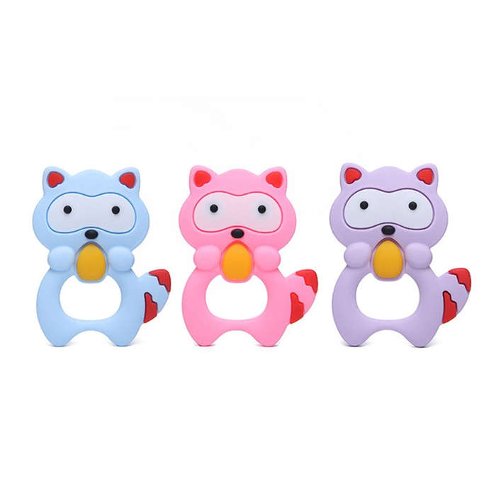 Baby Raccoon Tooth Gel Molar Stick Silicone Baby Bite Toy Hand Rattle Toy(Purple)