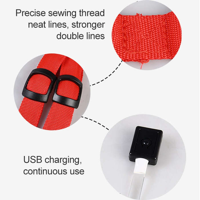 Double Sided LED Light Pet Harness Nylon Cat Dog Chest Strap Leash, Size:S(Red)