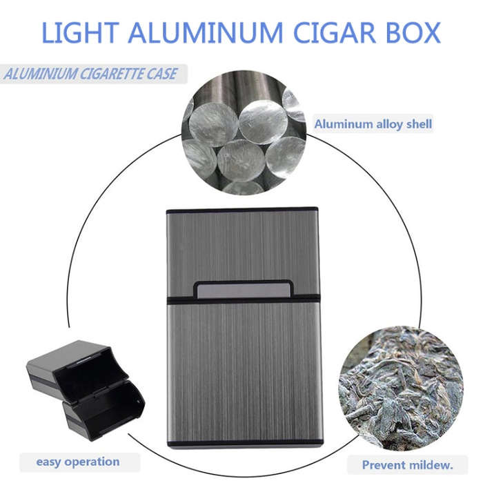 Aluminum Cigar Cigarette Case Tobacco Holder Pocket Box Storage Container Smoking Set(Blue)
