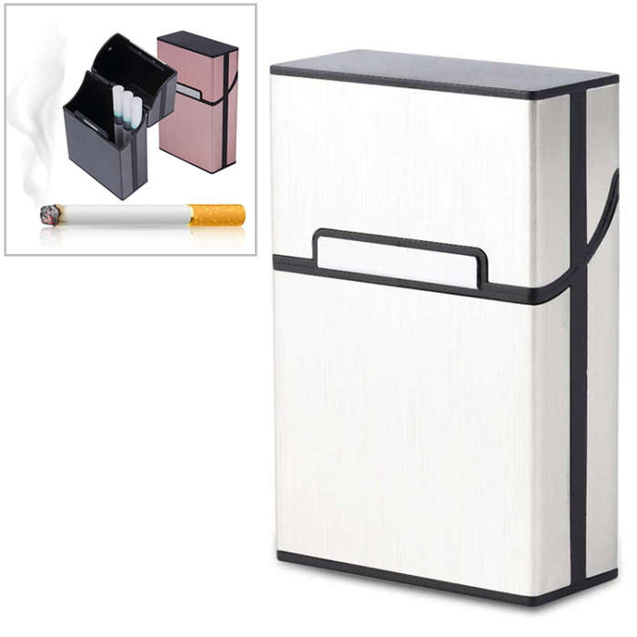 Aluminum Cigar Cigarette Case Tobacco Holder Pocket Box Storage Container Smoking Set(Silver)