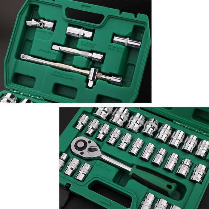 TUOSEN 32 In 1 Sleeve Combination Tool Auto Repair Tool Casing Wrench Set, Style:Green Belt
