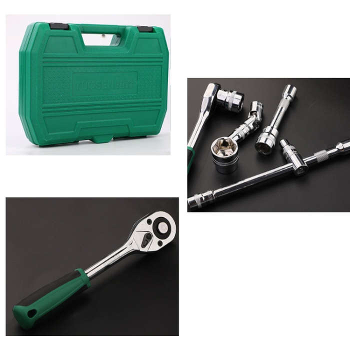 TUOSEN 32 In 1 Sleeve Combination Tool Auto Repair Tool Casing Wrench Set, Style:Green Belt