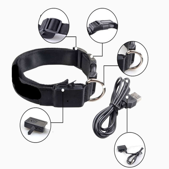 Plaid Pattern Rechargeable LED Glow Light Leads Pet Dog Collar for Small Medium Dogs, Size:S(White)