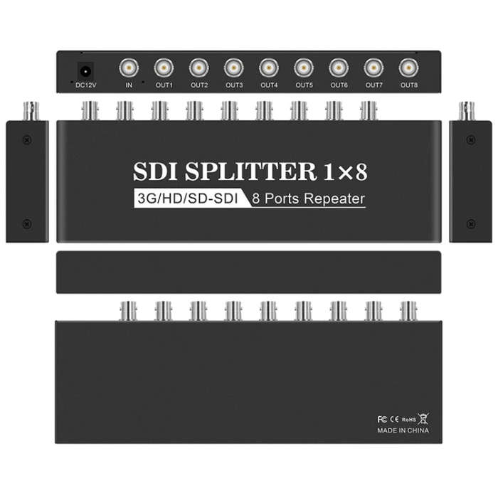 1 In 8 Out SD-SDI / HD-SDI / 3G-SDI Distribution Amplifier Video SDI Splitter(EU Plug)
