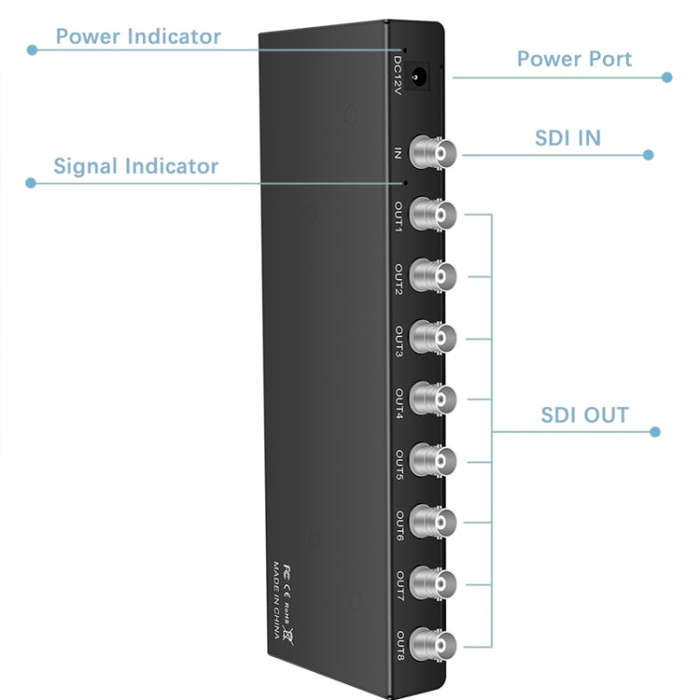 1 In 8 Out SD-SDI / HD-SDI / 3G-SDI Distribution Amplifier Video SDI Splitter(EU Plug)