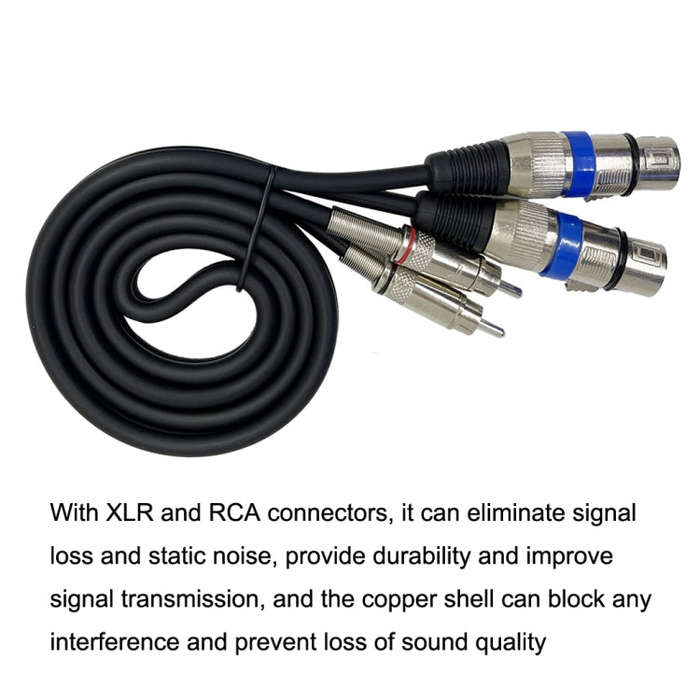 2RCA Male 2XLR Caron Female Speaker Audio Balance Cable, Length:0.5m
