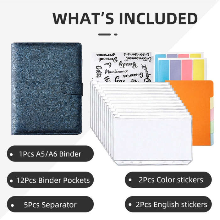 A6 YMX-007 PU Leather Budget Binder Notebook Embossed Model Handbook(Gray)