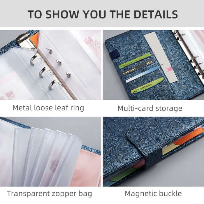 A6 YMX-007 PU Leather Budget Binder Notebook Embossed Model Handbook(Gray)