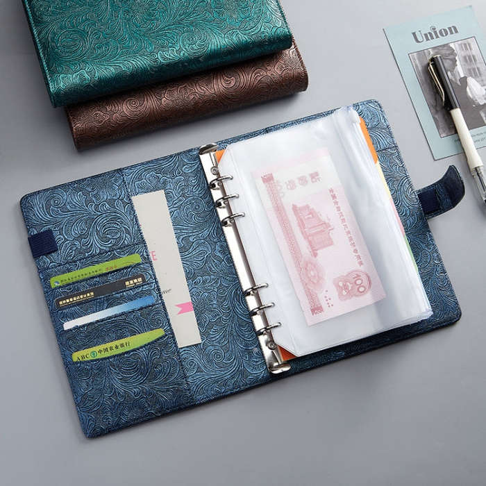 A6 YMX-007 PU Leather Budget Binder Notebook Embossed Model Handbook(Gray)