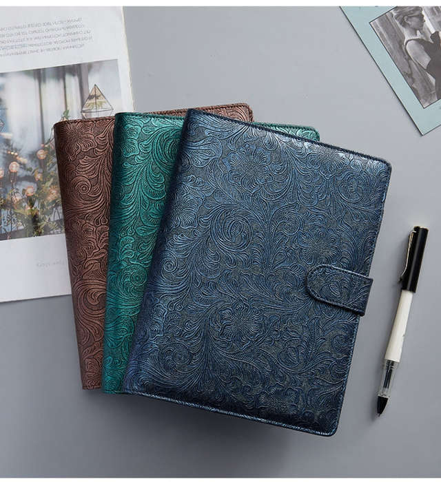 A6 YMX-007 PU Leather Budget Binder Notebook Embossed Model Handbook(Gray)