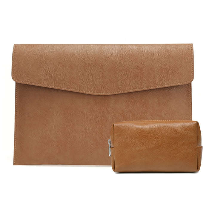 PU Leather Litchi Pattern Sleeve Case For 14 Inch Laptop, Style: Liner Bag + Power Bag  (Light Br...