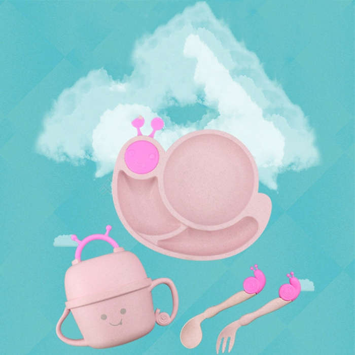 Creative Anti-scald Children Tableware Baby Snail Compartment Spoon Cup Bowl(Beige)