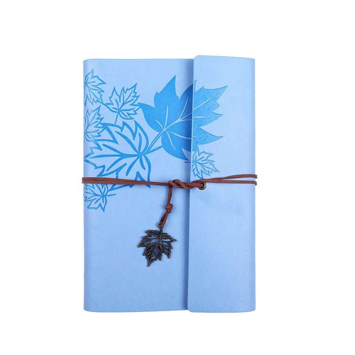 A7 PU Maple Retro Straps Handbook Loose-leaf Notebook(Light Blue)
