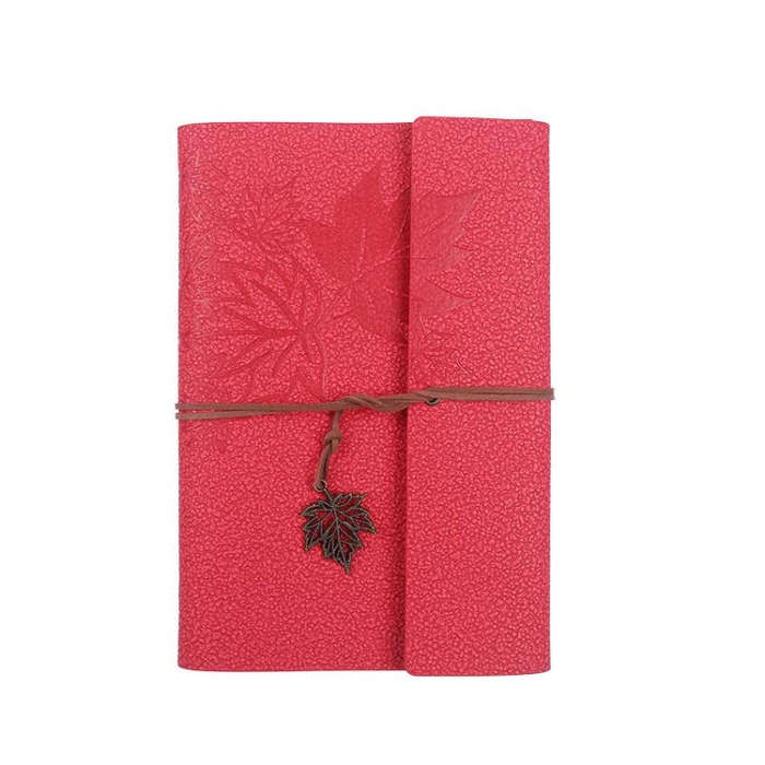 A6 PU Maple Retro Straps Handbook Loose-leaf Notebook(Red)