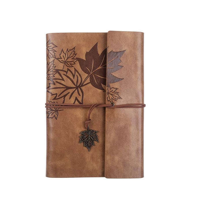 A6 PU Maple Retro Straps Handbook Loose-leaf Notebook(Brown)
