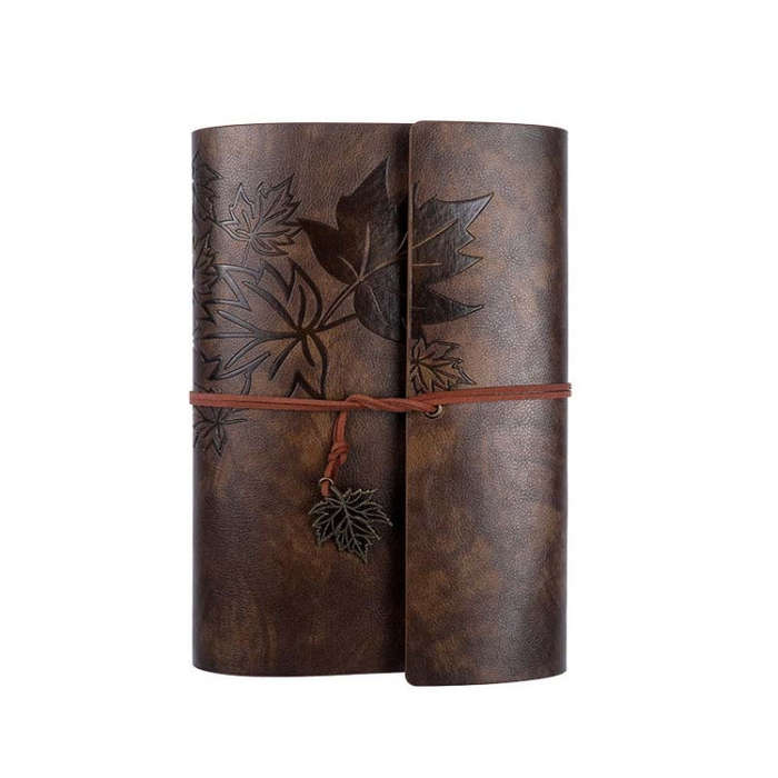 A6 PU Maple Retro Straps Handbook Loose-leaf Notebook(Dark Brown)