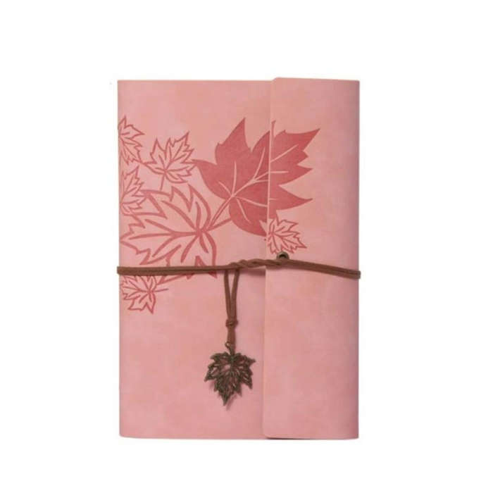 A6 PU Maple Retro Straps Handbook Loose-leaf Notebook(Pink)