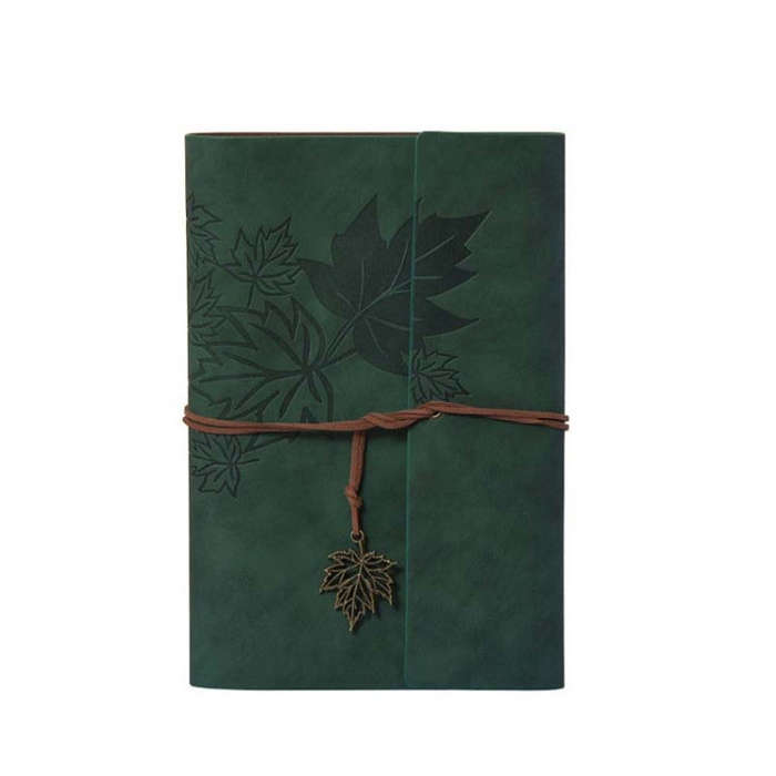 A6 PU Maple Retro Straps Handbook Loose-leaf Notebook(Army Green)