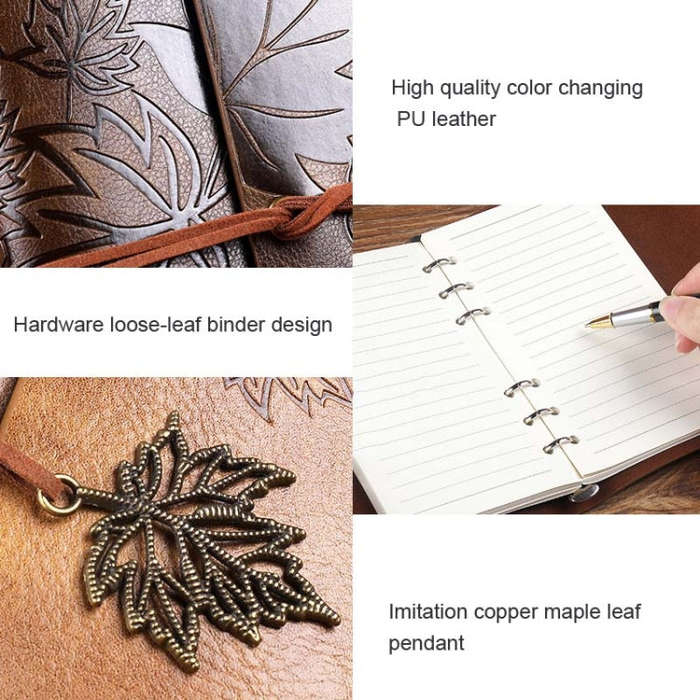 A6 PU Maple Retro Straps Handbook Loose-leaf Notebook(Coffee)