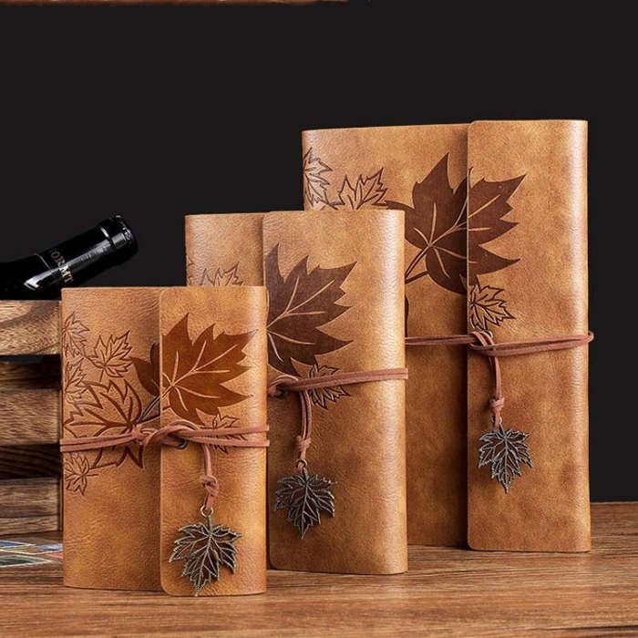 A6 PU Maple Retro Straps Handbook Loose-leaf Notebook(Dark Brown)