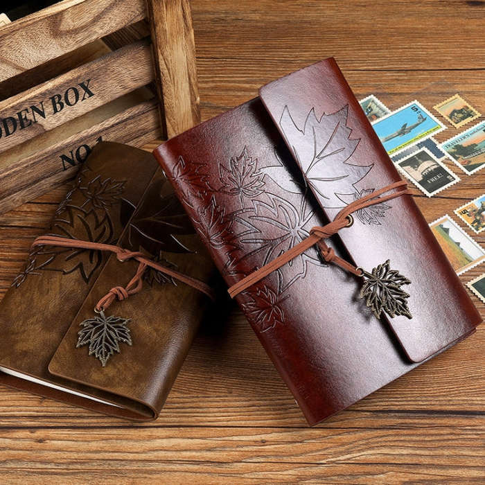 A6 PU Maple Retro Straps Handbook Loose-leaf Notebook(Red)