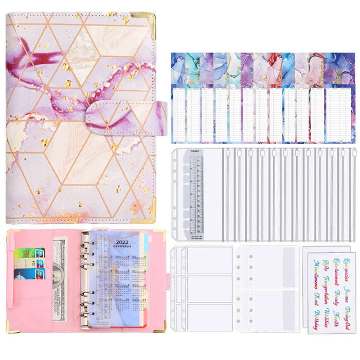 A6 Loose-leaf Notebook Budget Book Marbled Handbook,Style: Basic Model(Purple)